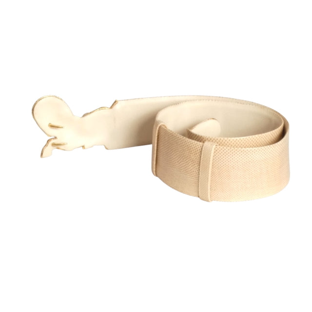 JUDITH LEIBER- 1980s Ivory Snakeskin Horse Buckle Adjustable Belt