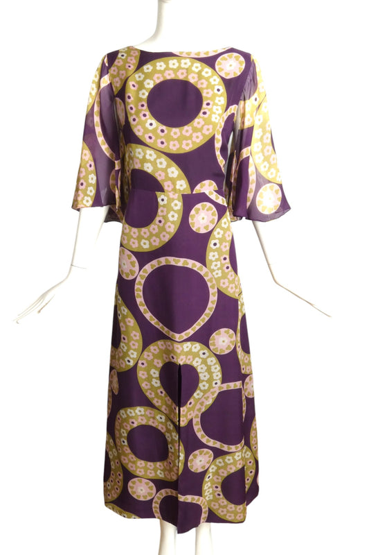 SORELL FONTANA- 1960s Printed Chiffon Dress, Size 6