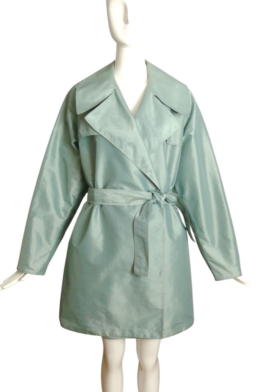 ALAIA- 1987 Slate Taffeta Trench Coat Dress, Size 6