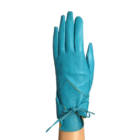 ALAIA- 1980s Turquoise Leather Gloves, Size 7
