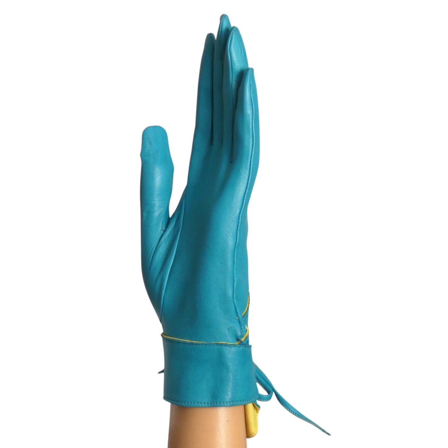 ALAIA- 1980s Turquoise Leather Gloves, Size 7