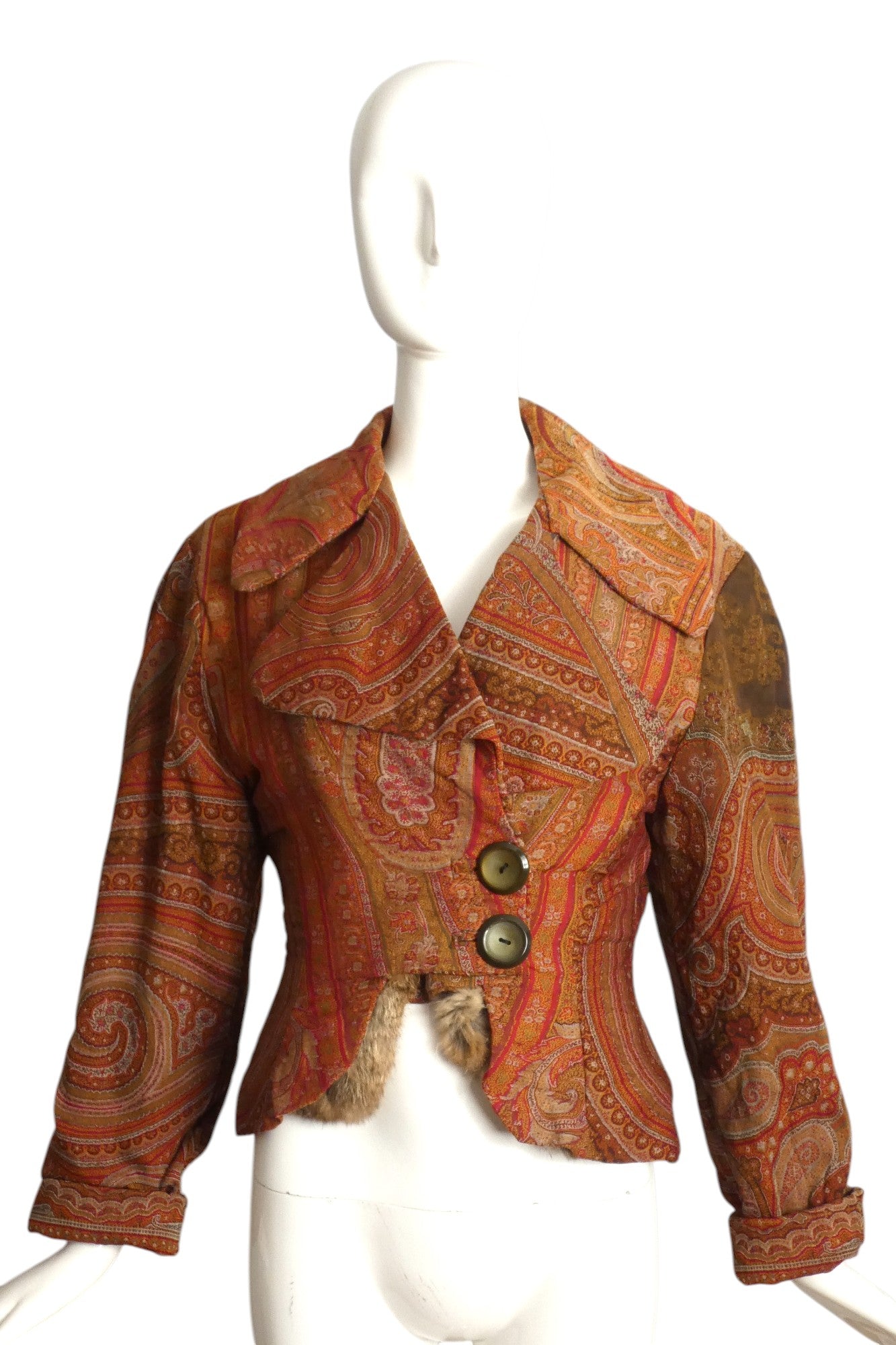 Victorian Paisley & Fur Bolero Jacket, Size 4