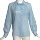 PIERRE CARDIN- 1980s Blue Jacquard L/S Blouse, Size 8