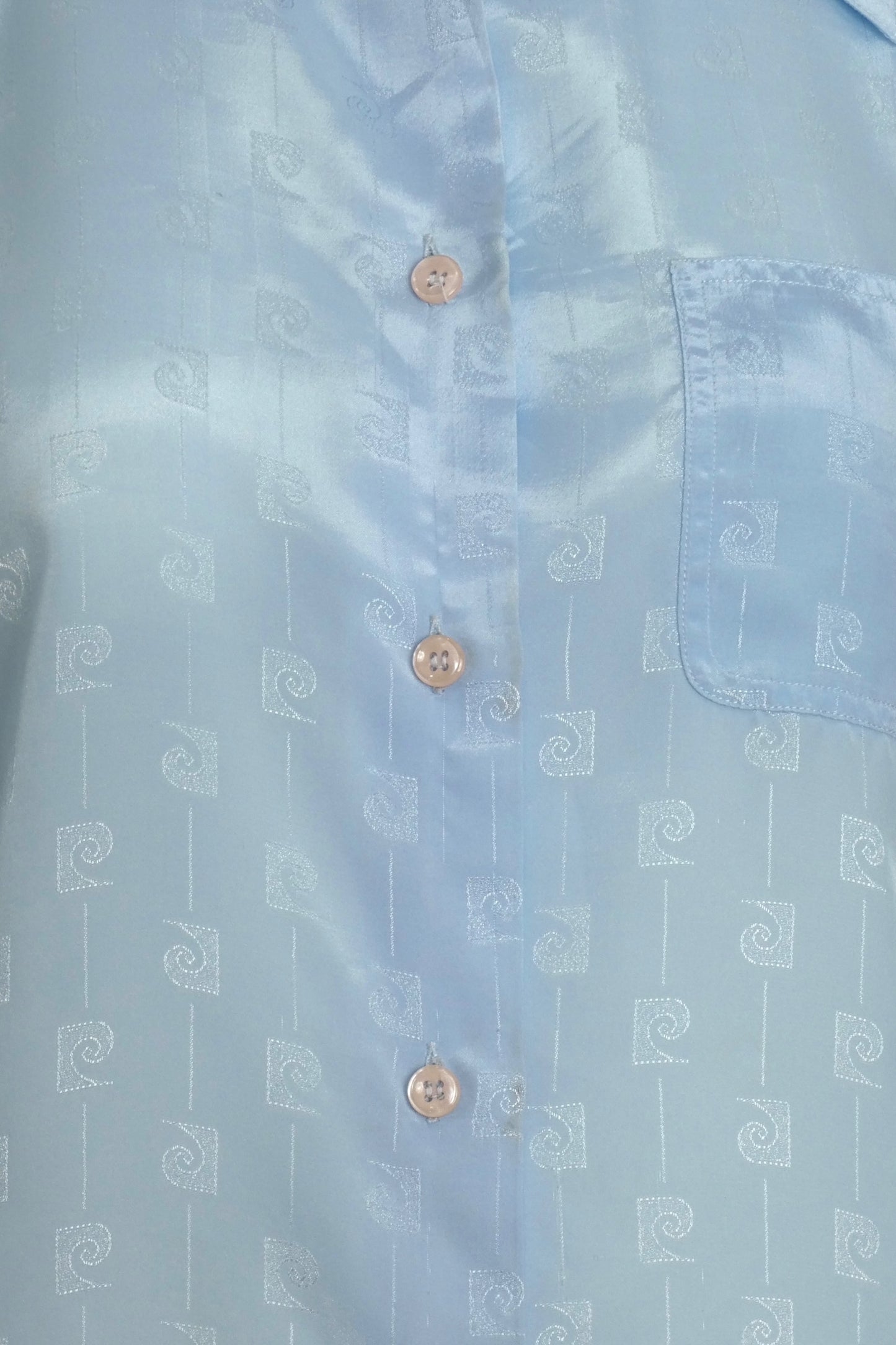 PIERRE CARDIN- 1980s Blue Jacquard L/S Blouse, Size 8