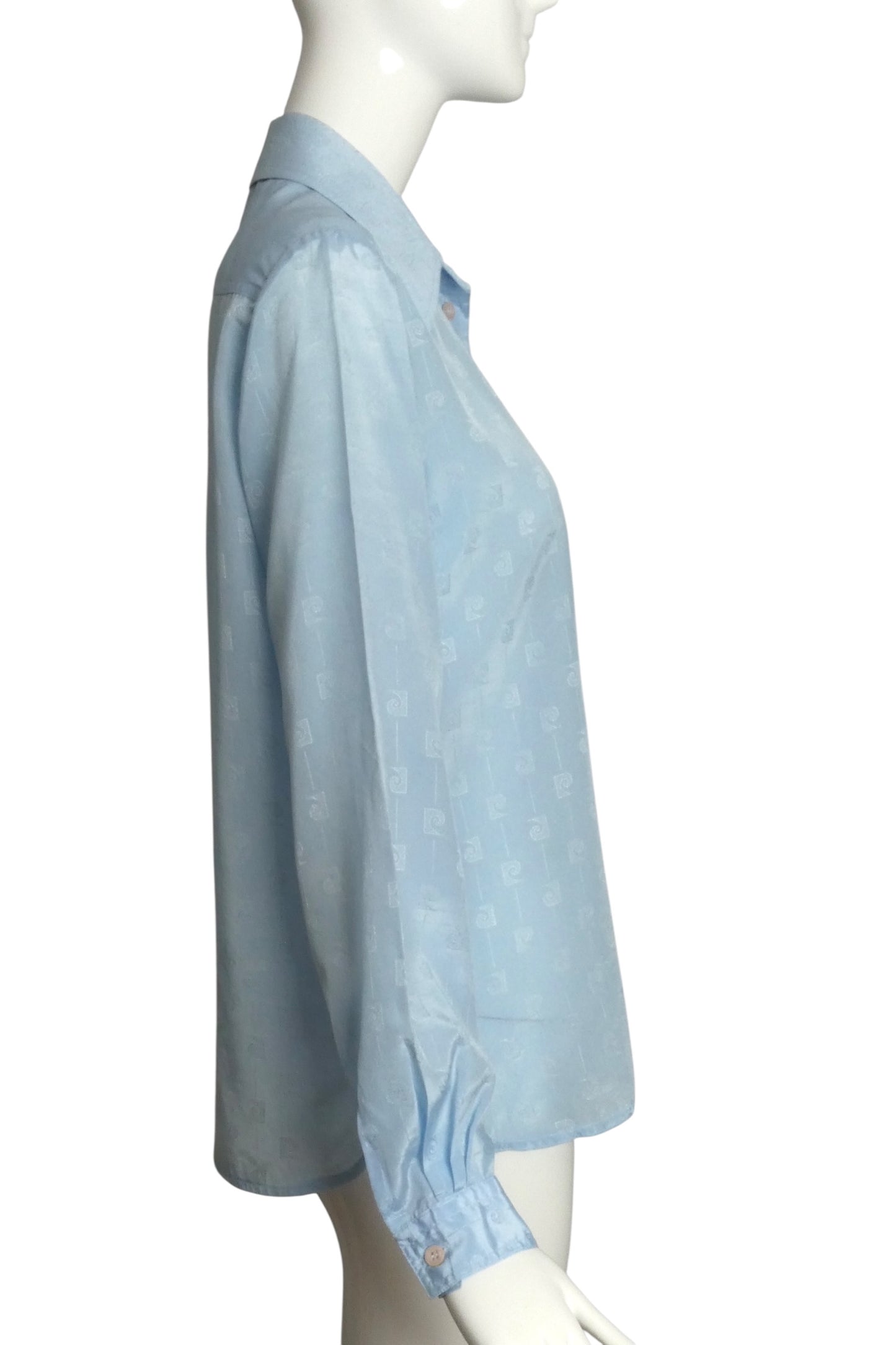PIERRE CARDIN- 1980s Blue Jacquard L/S Blouse, Size 8