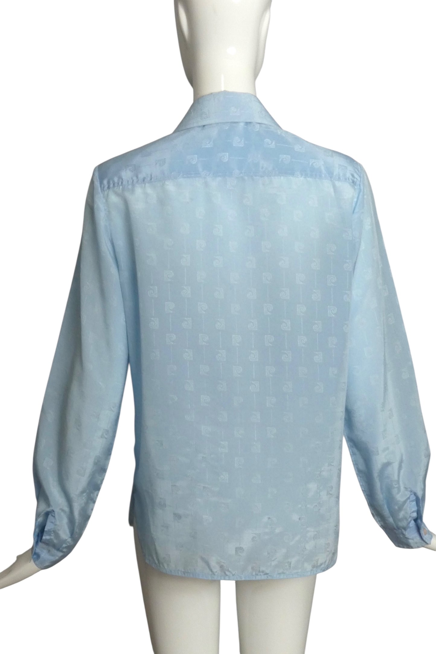 PIERRE CARDIN- 1980s Blue Jacquard L/S Blouse, Size 8
