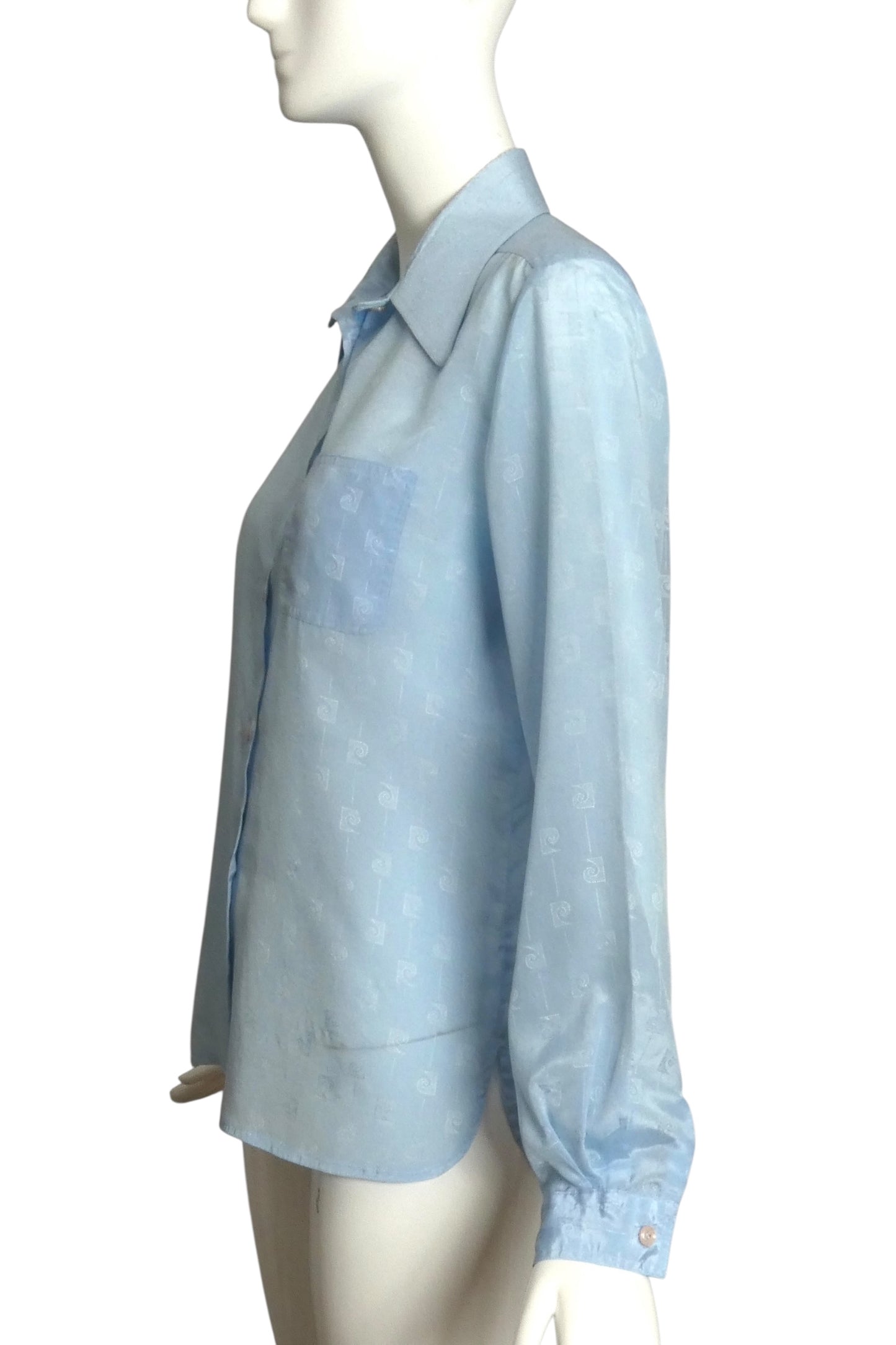 PIERRE CARDIN- 1980s Blue Jacquard L/S Blouse, Size 8
