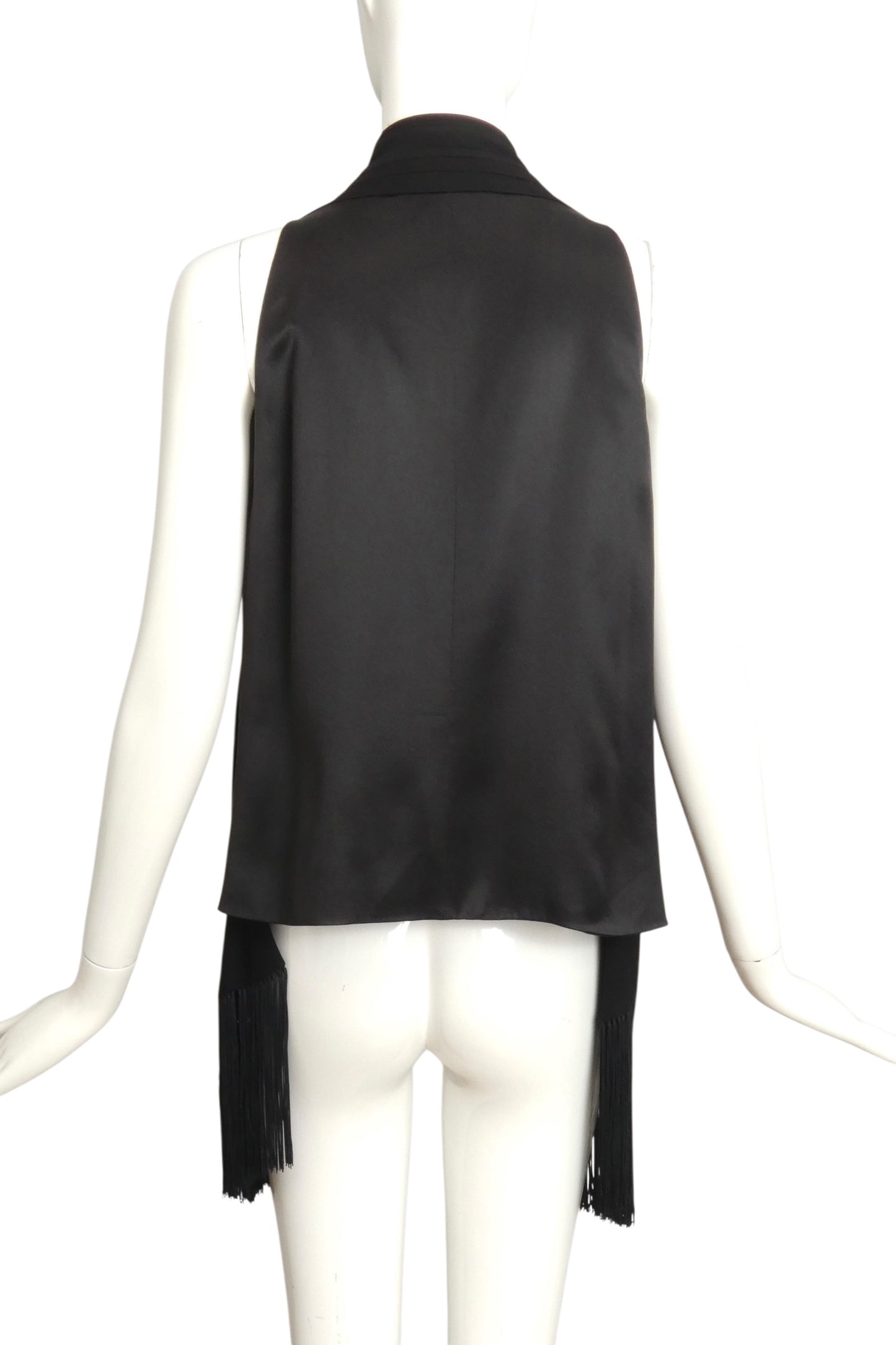 HERMES- 2008 Black Fringed Silk Knit Vest, Size 8