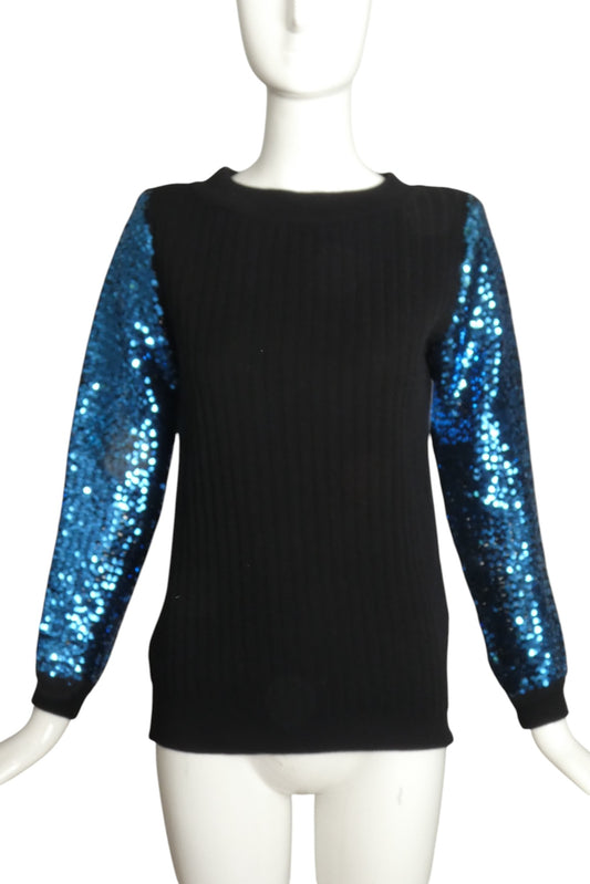 SAINT LAURENT- 1970s Sequin & Wool Sweater, Size 6