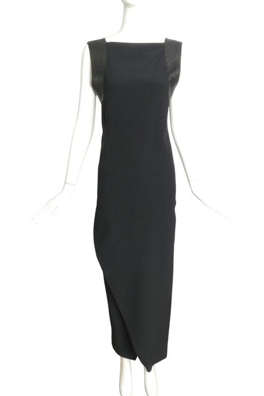 GIANFRANCO FERRE- 1990s Black Wool & Raffia Evening Gown, Size 6