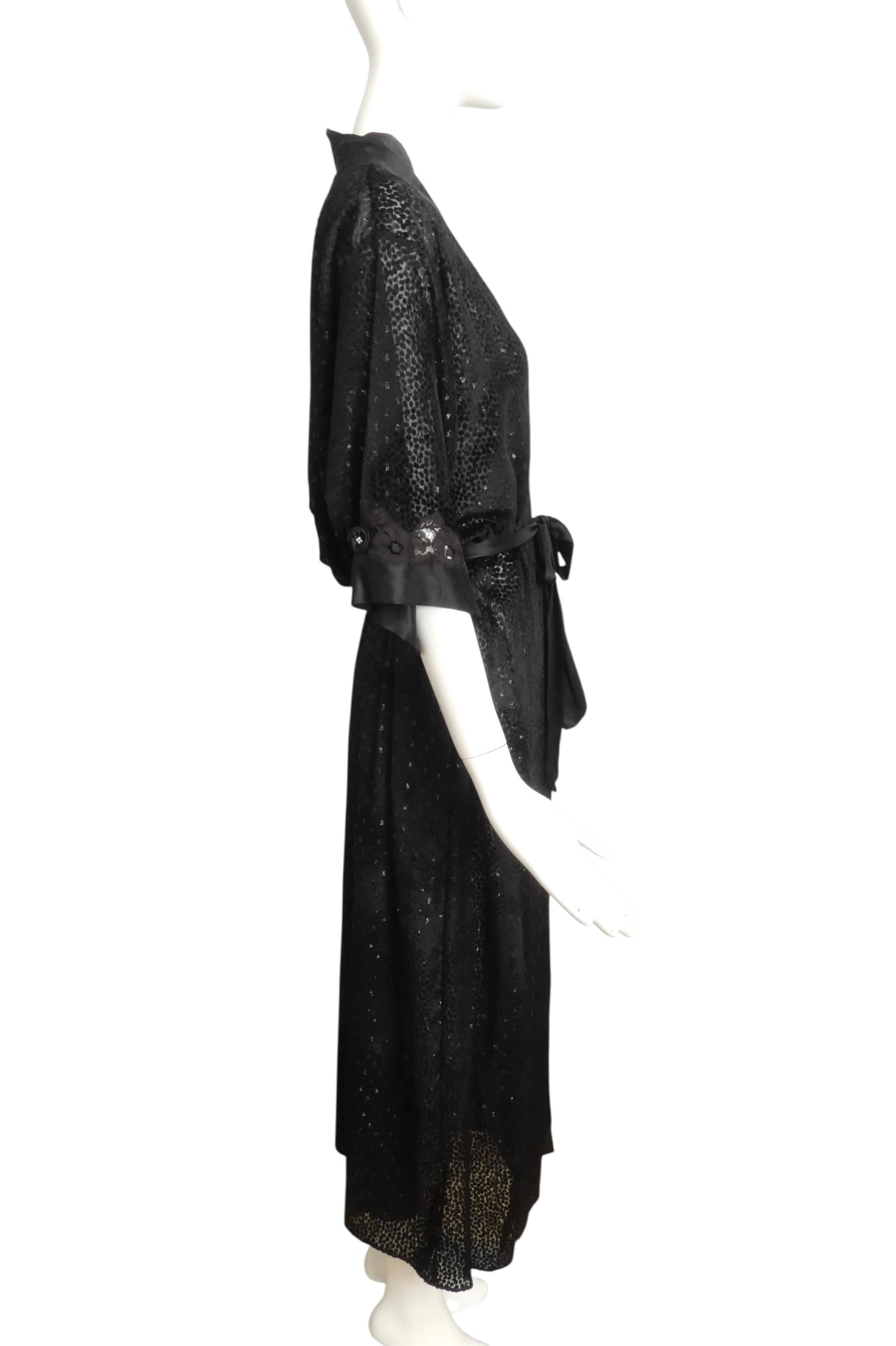 CHRISTIAN DIOR- 1980s Black Silk & Velvet Robe, Size Small
