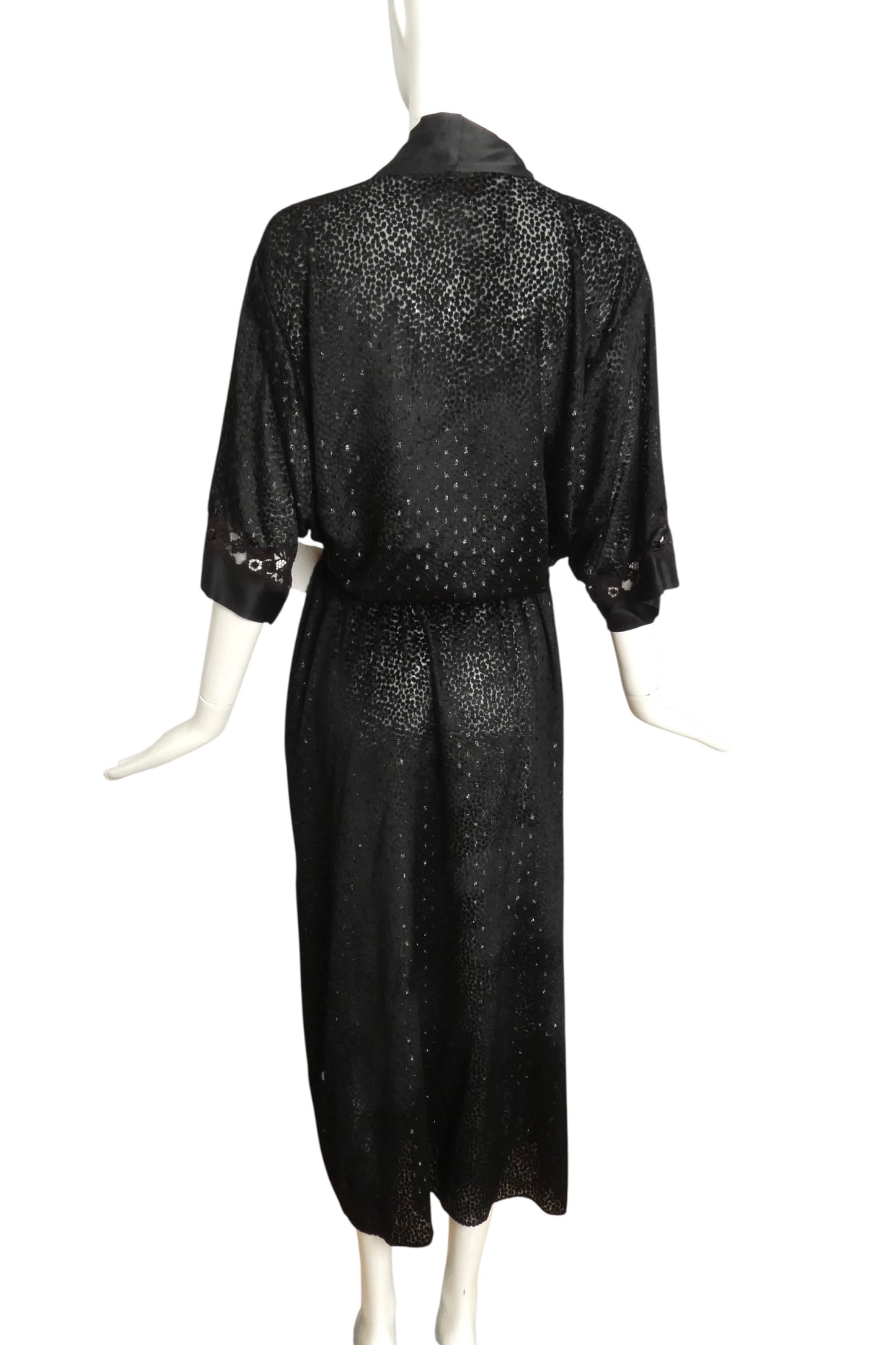CHRISTIAN DIOR- 1980s Black Silk & Velvet Robe, Size Small