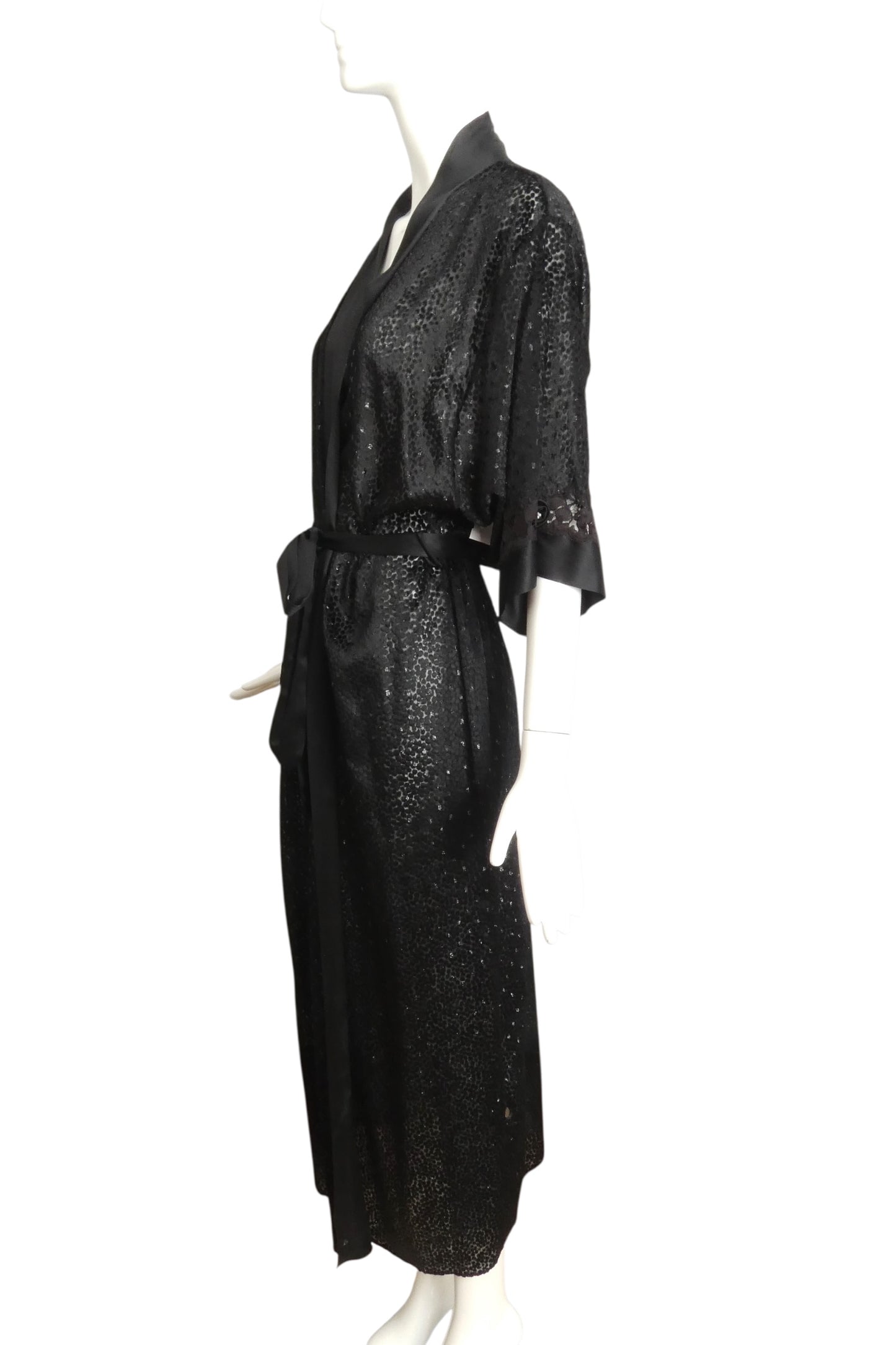 CHRISTIAN DIOR- 1980s Black Silk & Velvet Robe, Size Small