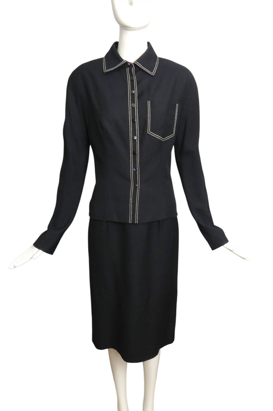CHRISTIAN DIOR- 2000 2pc Navy Dress Ensemble, Size 6
