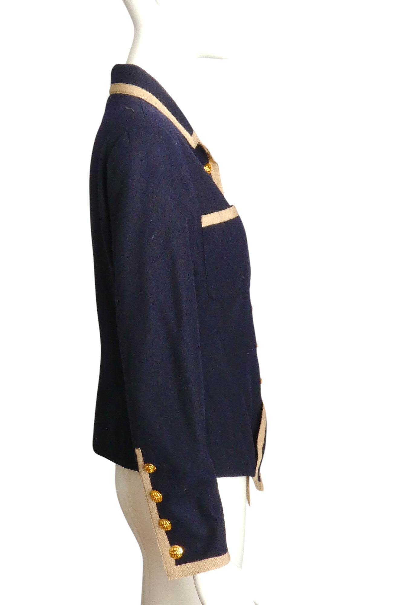 CHANEL BOUTIQUE- 1989 Navy Wool Basque Jacket, Size 4