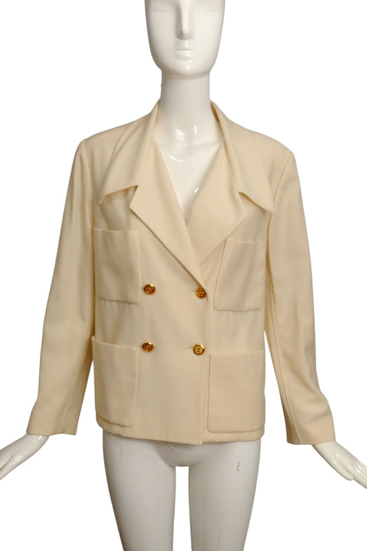 CHANEL- AS IS 1980s Ivory Double Breast Jacket, Size 8