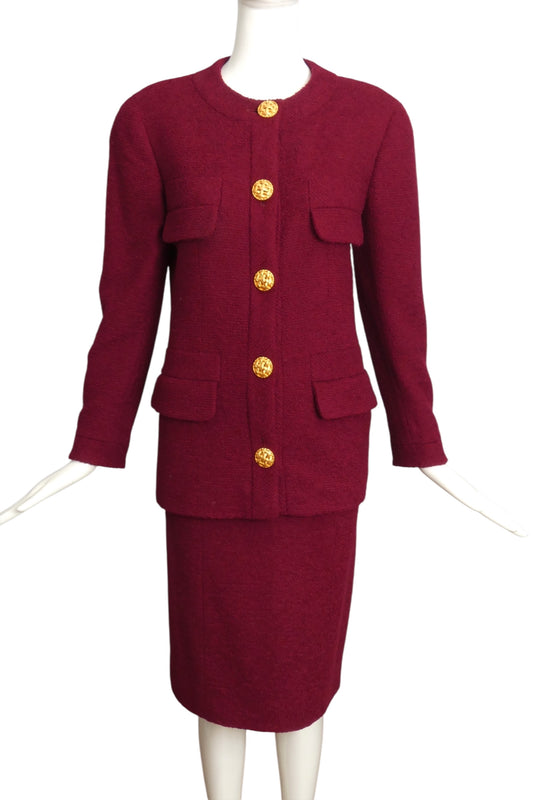 CHANEL BOUTIQUE- 1980s Burgundy Wool Skirt Suit, Size 8