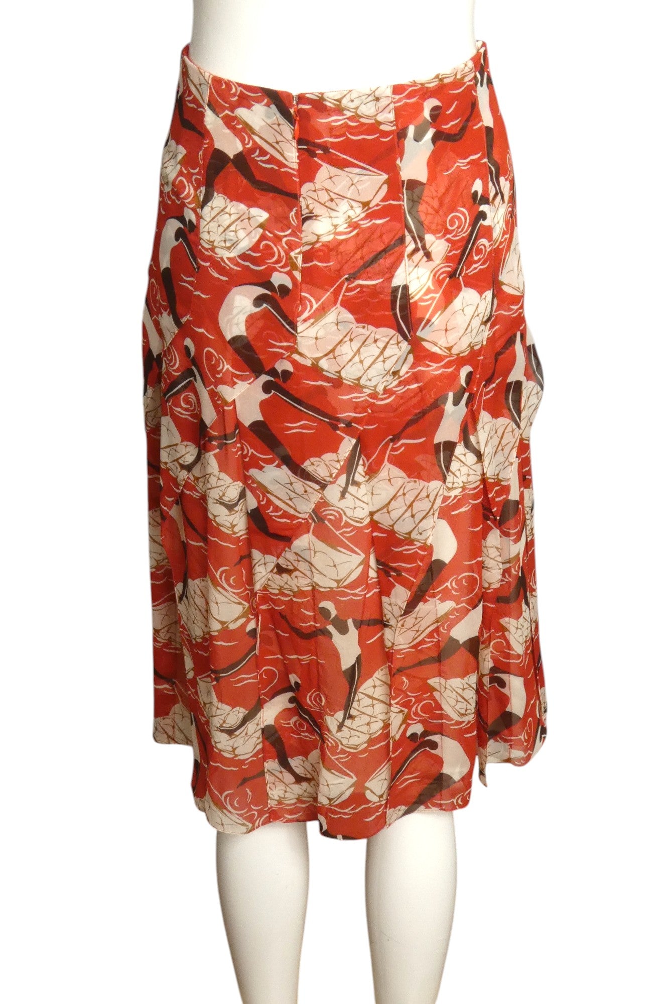 CAROLINA HERRERA- Swim Print Silk Chiffon Skirt, Size 8