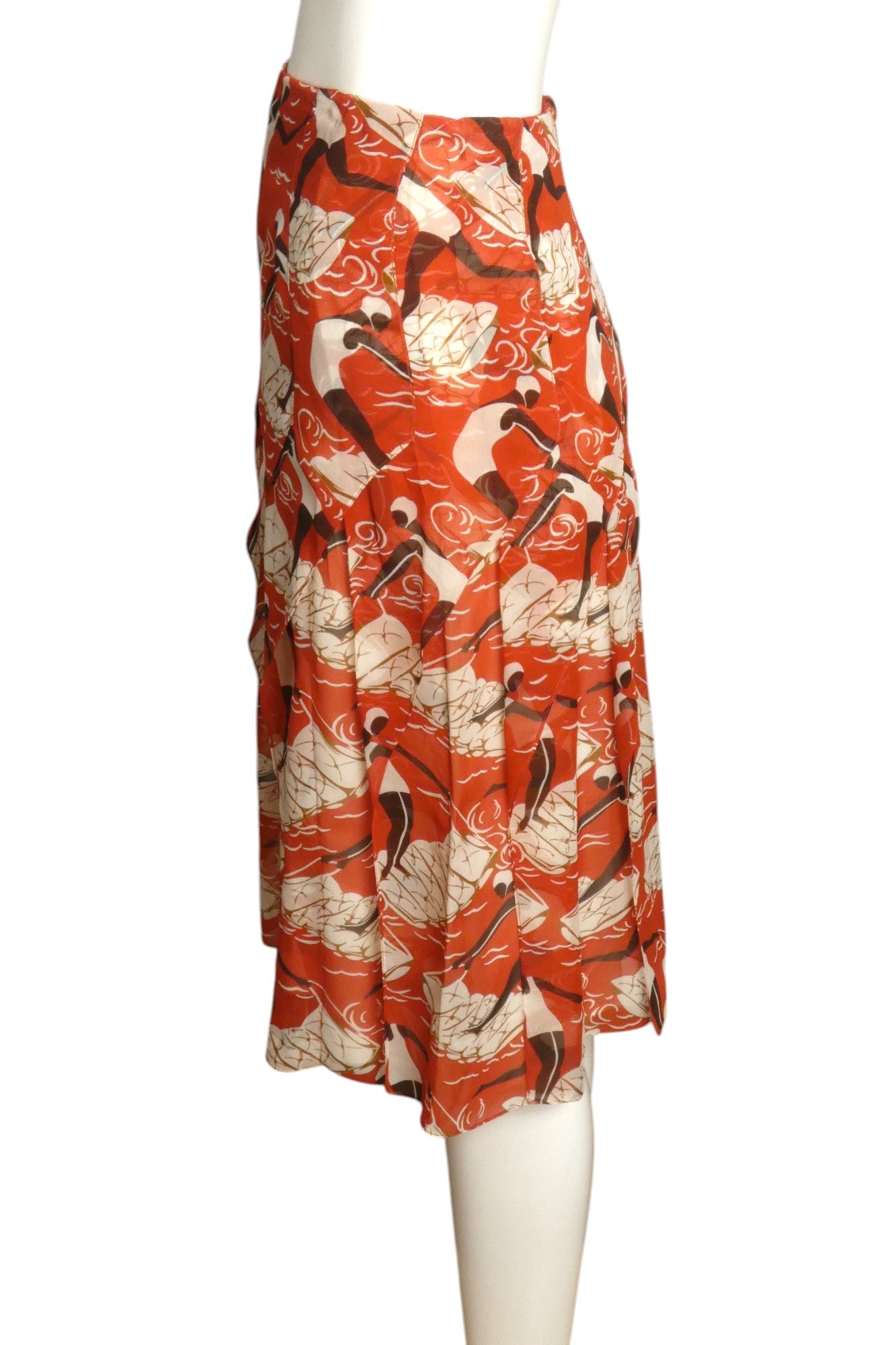CAROLINA HERRERA- Swim Print Silk Chiffon Skirt, Size 8