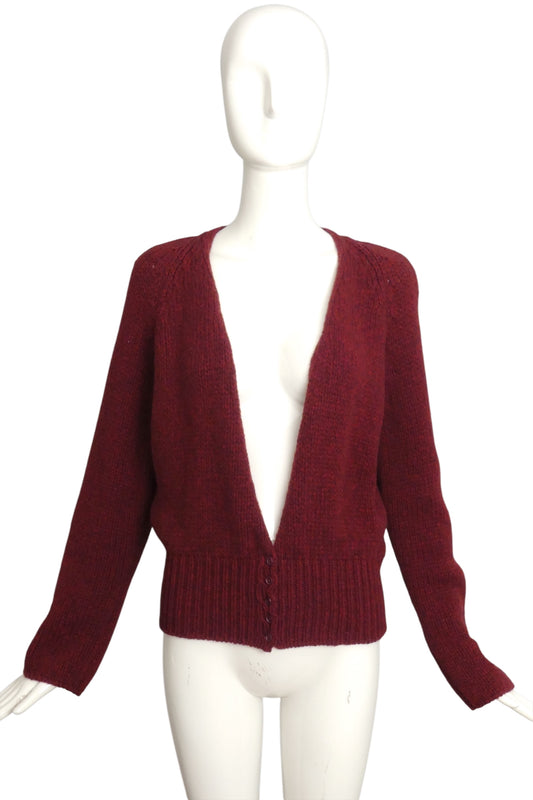 YVES SAINT LAURENT- 1980s Burgundy Knit Cardigan, Size 6