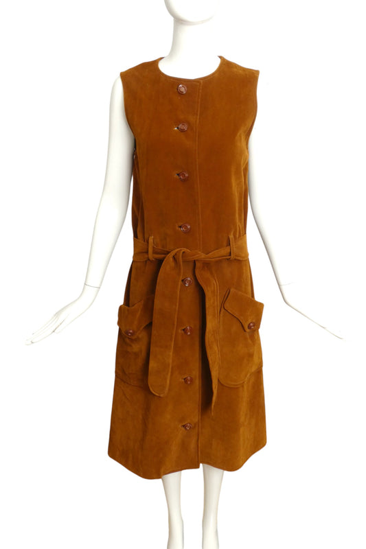 EMANUEL UNGARO- 1960s Brown Faux Suede Dress, Size 4