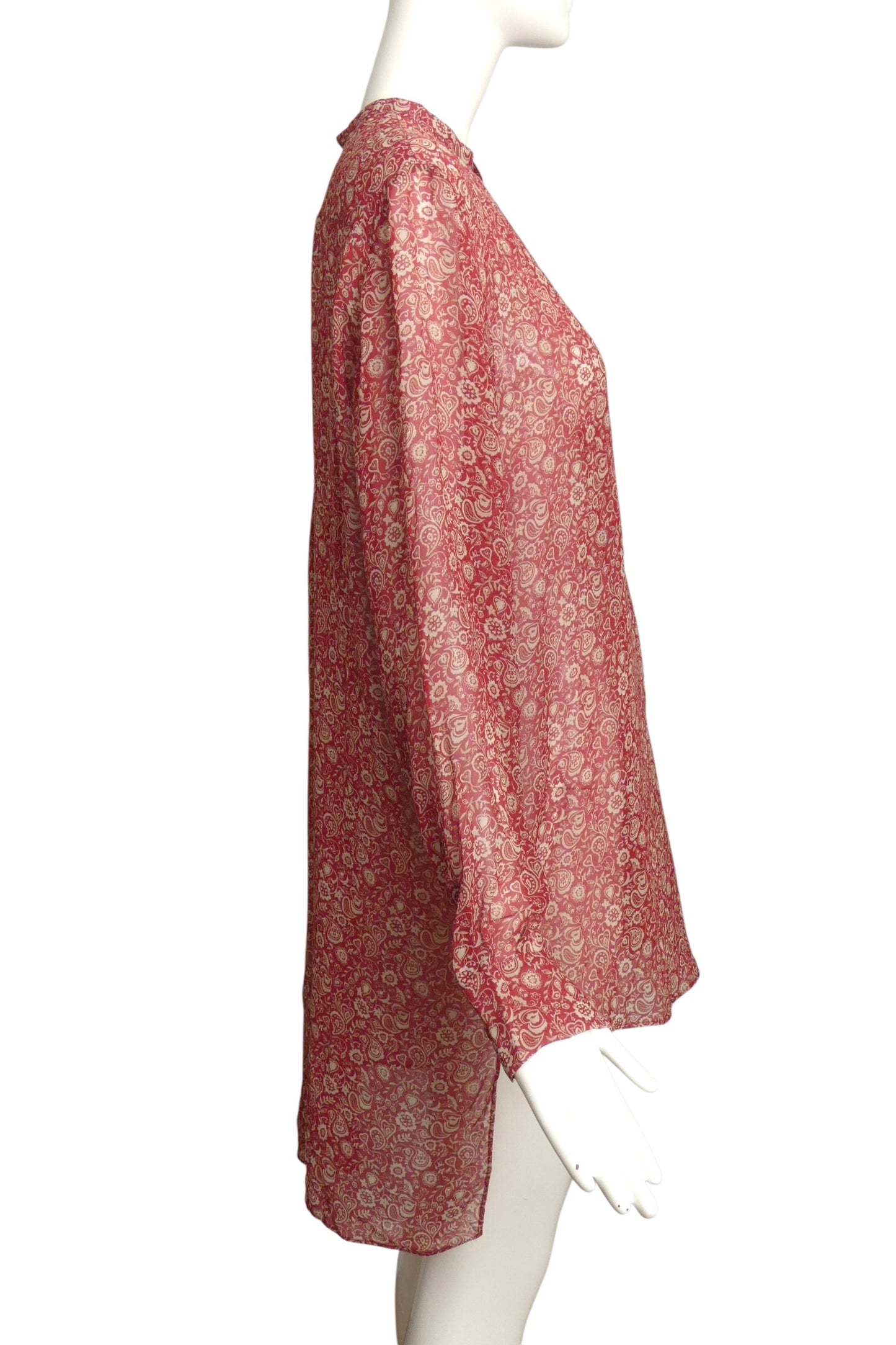 CHRISTIAN DIOR- Red Printed Silk Blouse, Size 8
