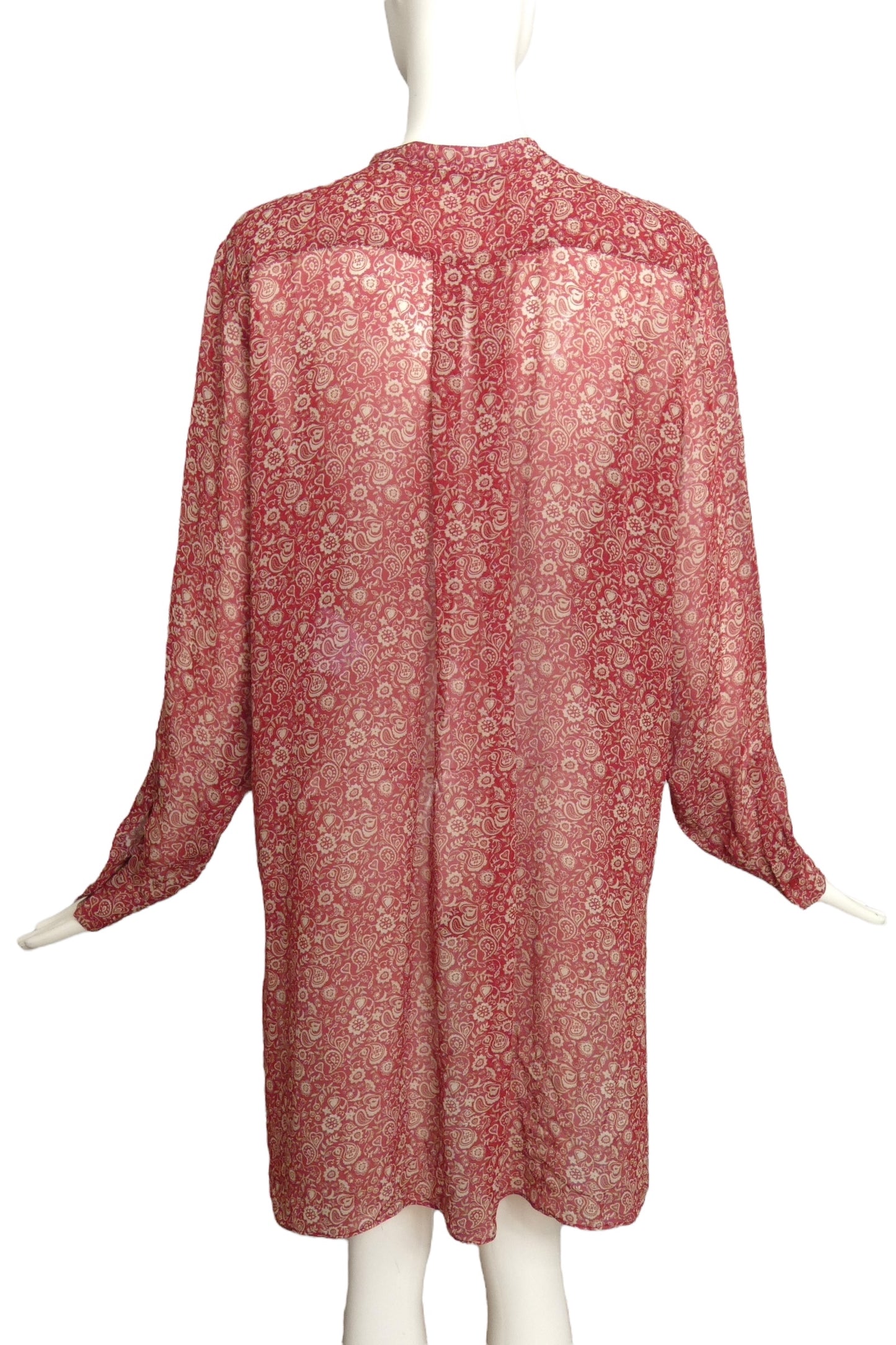 CHRISTIAN DIOR- Red Printed Silk Blouse, Size 8