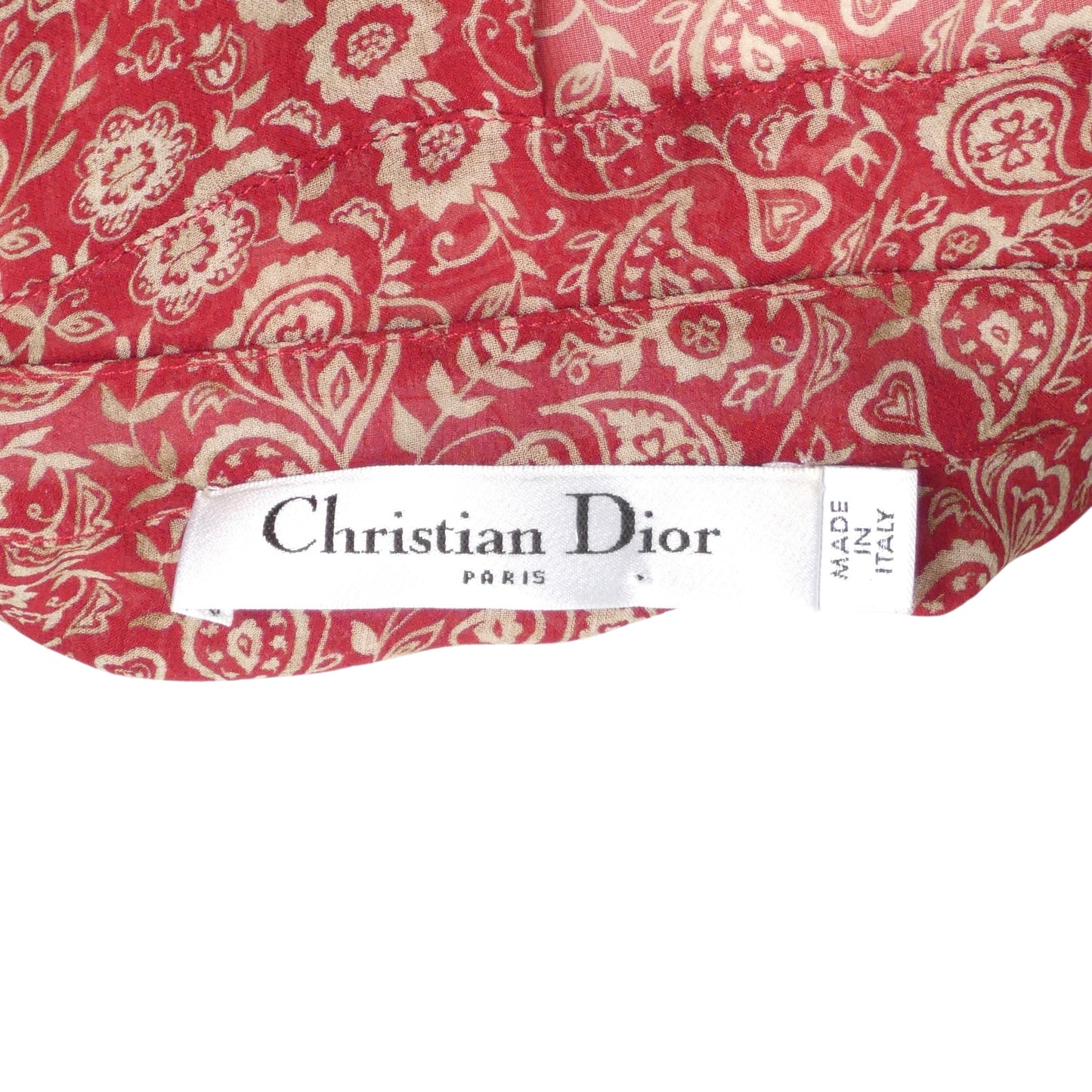 CHRISTIAN DIOR- Red Printed Silk Blouse, Size 8