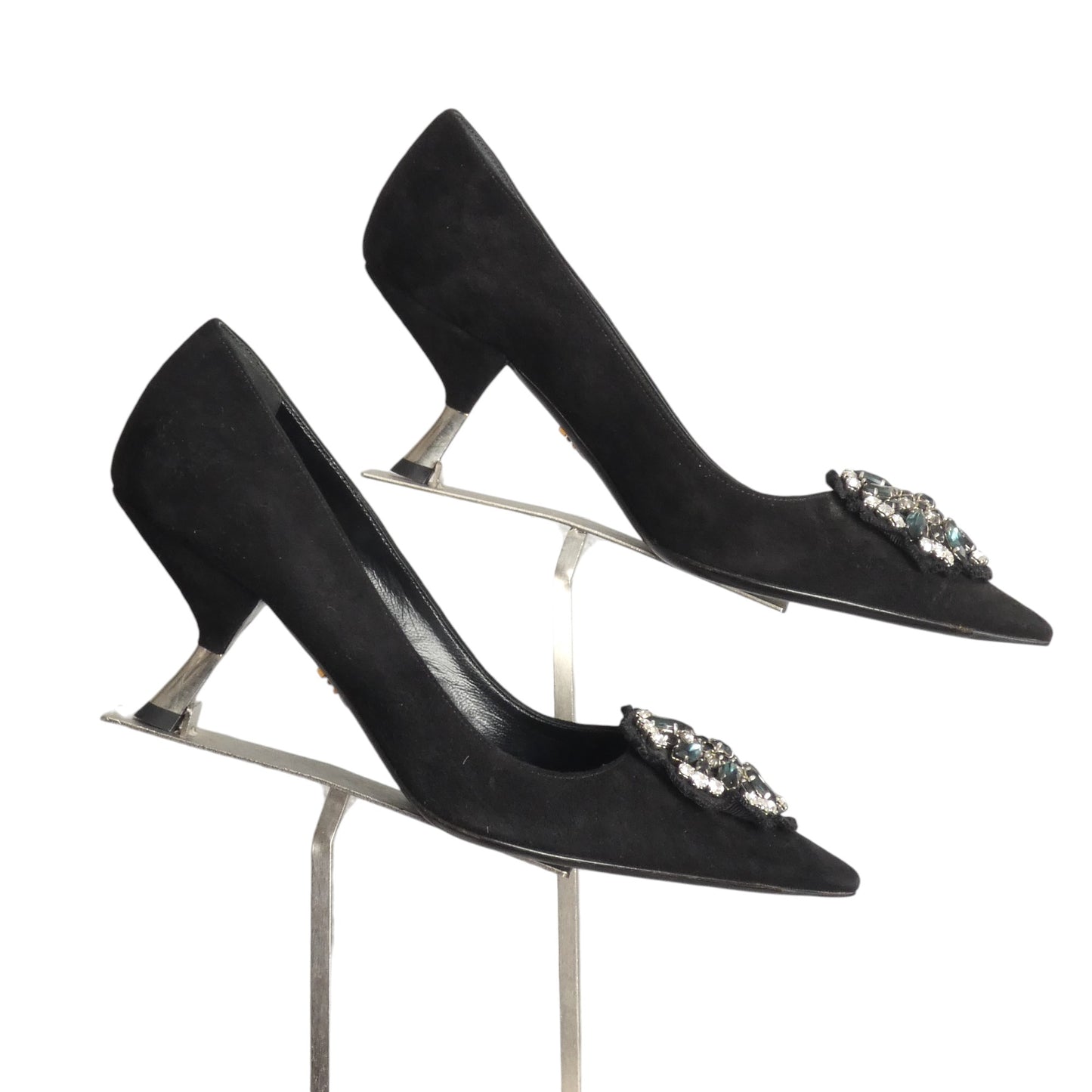 PRADA- Black Rhinestone Suede Pumps, Size 39