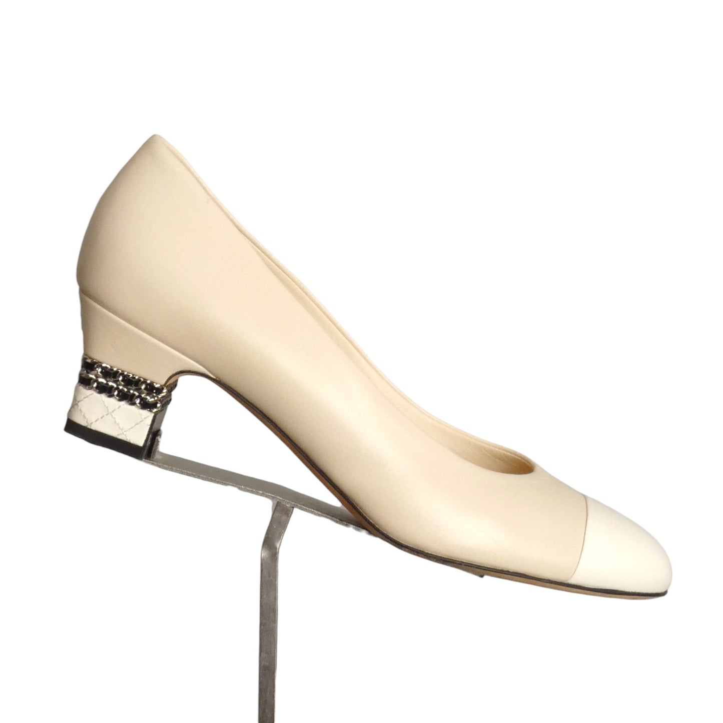 CHANEL- Beige & Ivory Cap Toe Pumps, Size 39