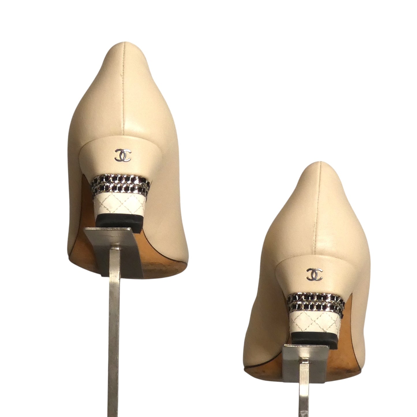CHANEL- Beige & Ivory Cap Toe Pumps, Size 39