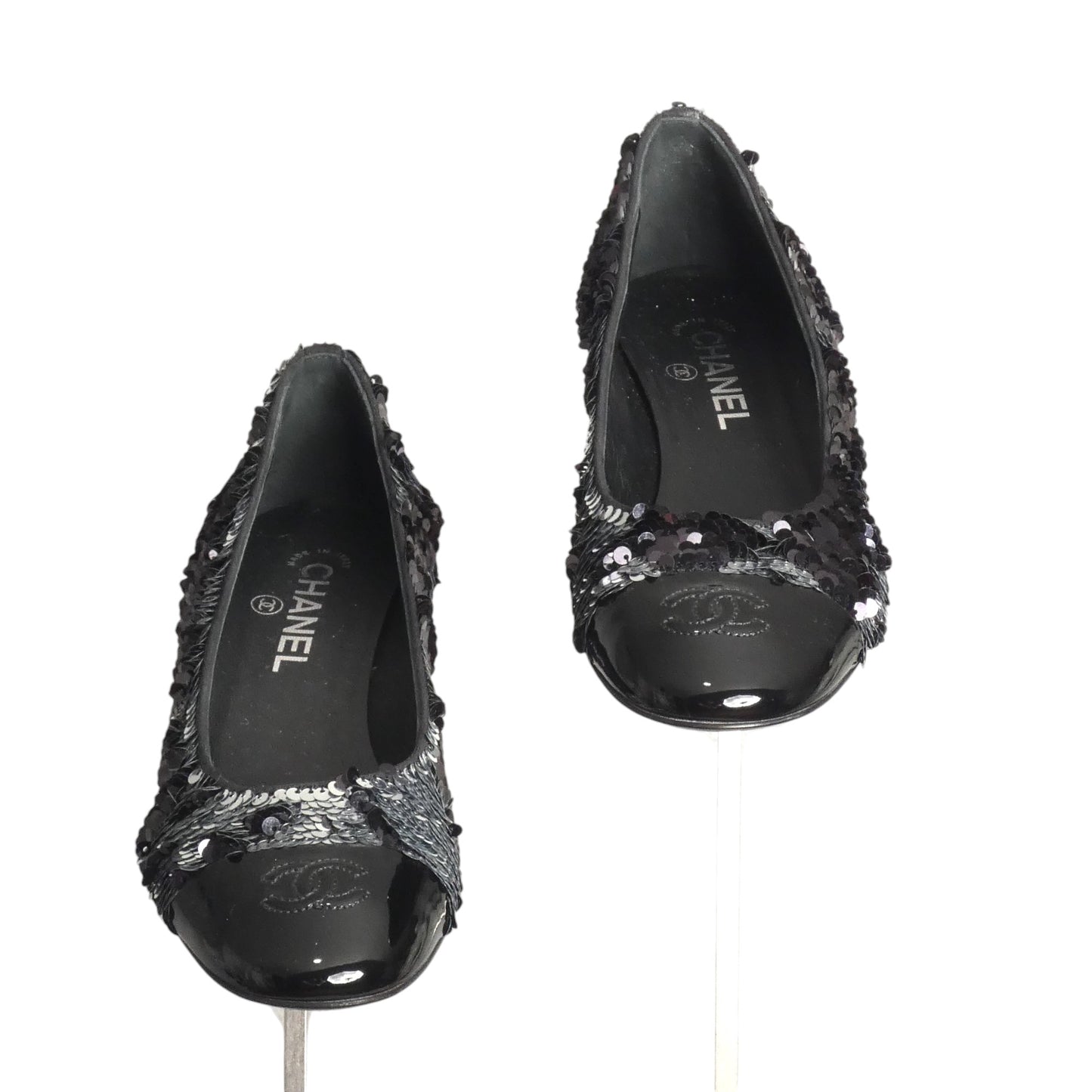 CHANEL- 2021 Black & Silver Sequin Pumps, Size 39