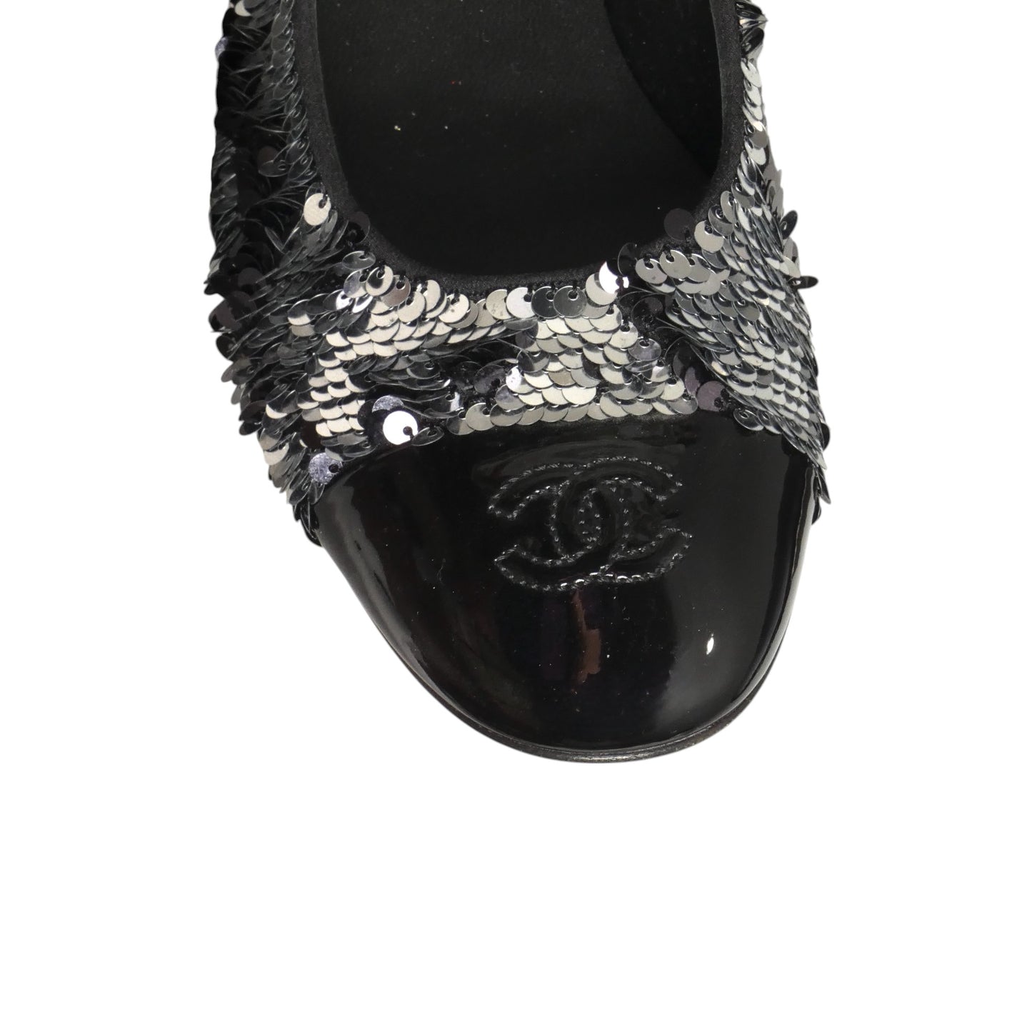 CHANEL- 2021 Black & Silver Sequin Pumps, Size 39