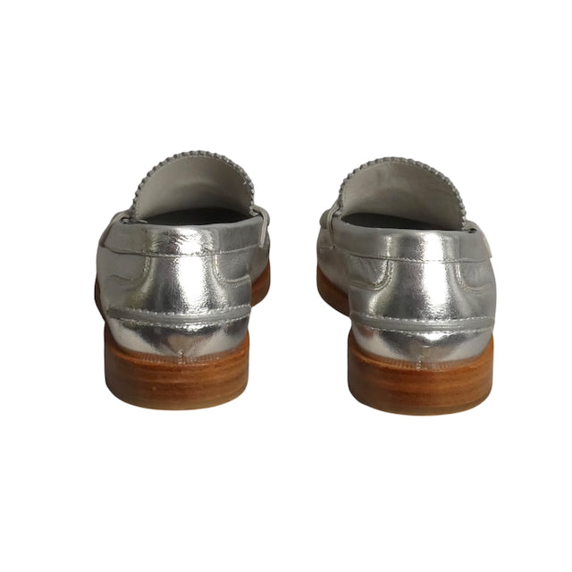 FENDI- 2022 O'Lock Metallic Silver Loafers, Size 39