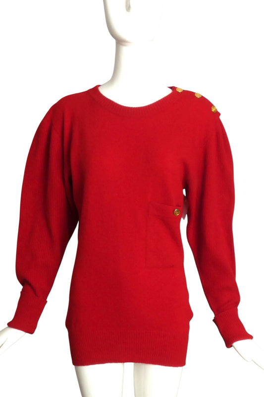 CHANEL- AS IS 1980s Red Cashmere Sweater, Size 8