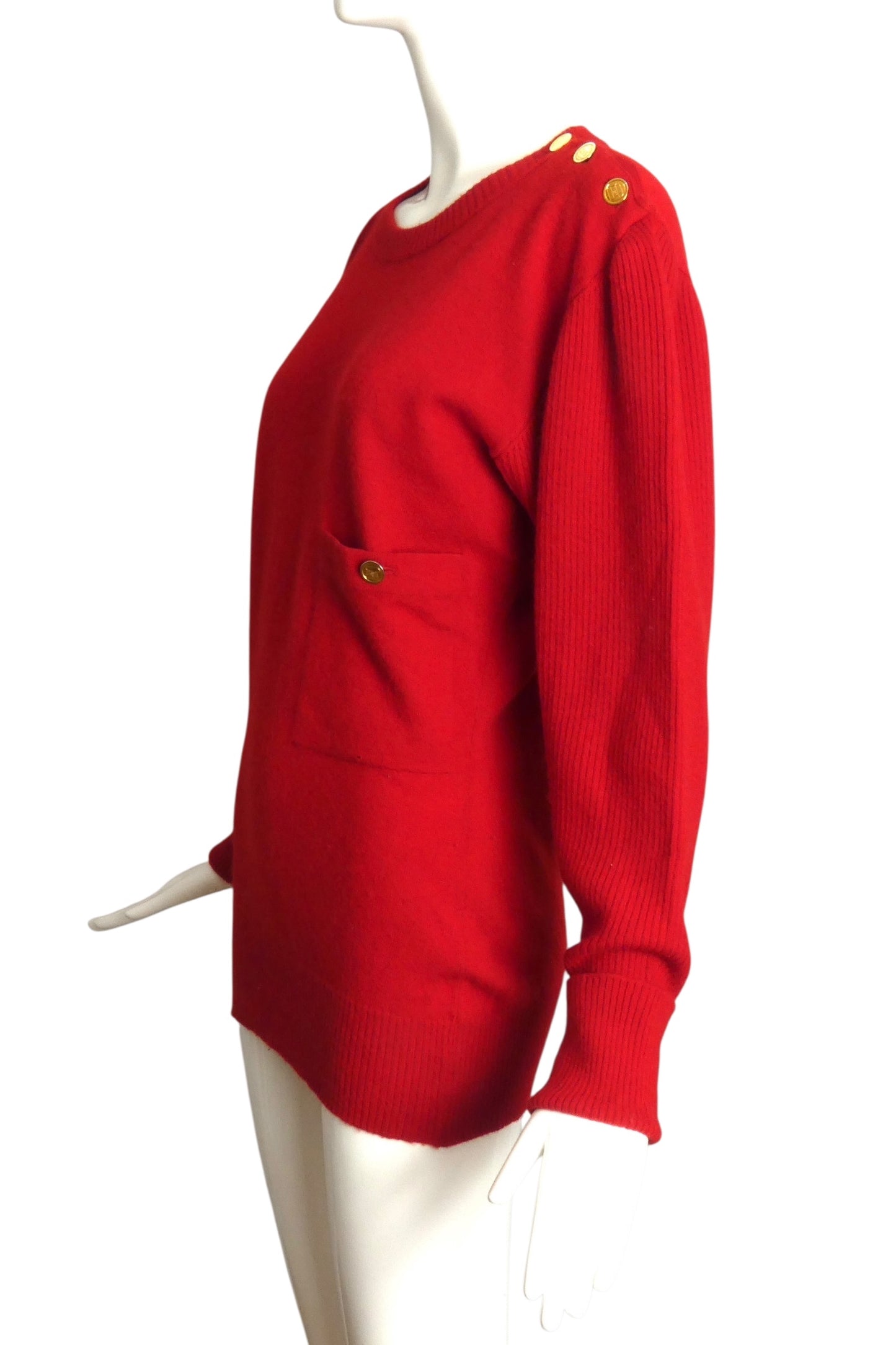 CHANEL- AS IS 1980s Red Cashmere Sweater, Size 8