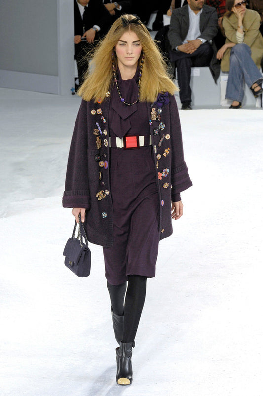 CHANEL- 2007 Purple Wool Dress & Patent Belt, Size 12