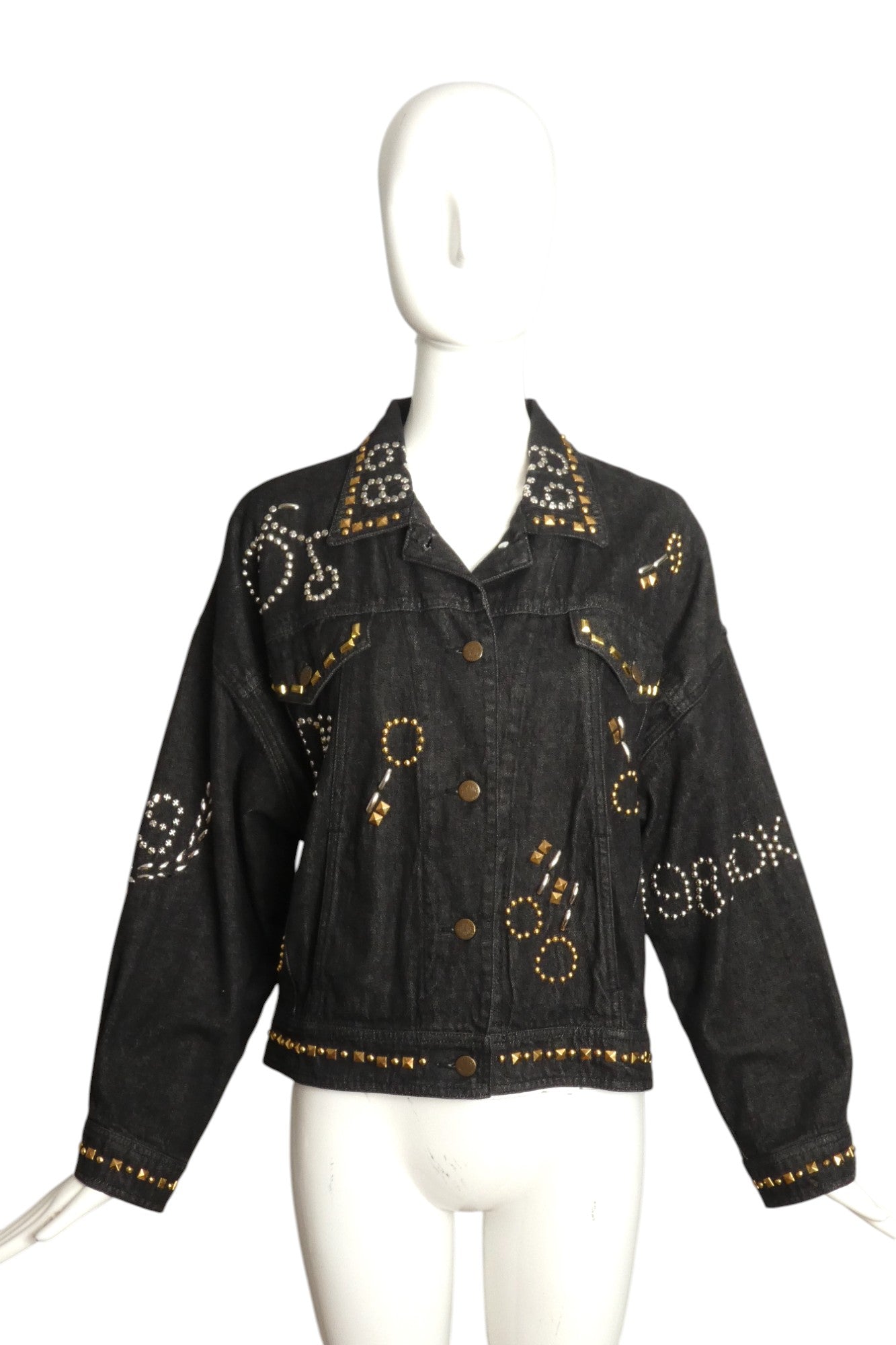 DKNY- 1989 Black Studded Denim Jacket, Size 8