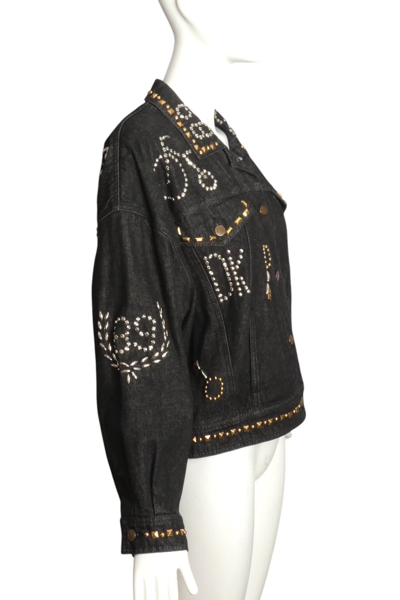 DKNY- 1989 Black Studded Denim Jacket, Size 8
