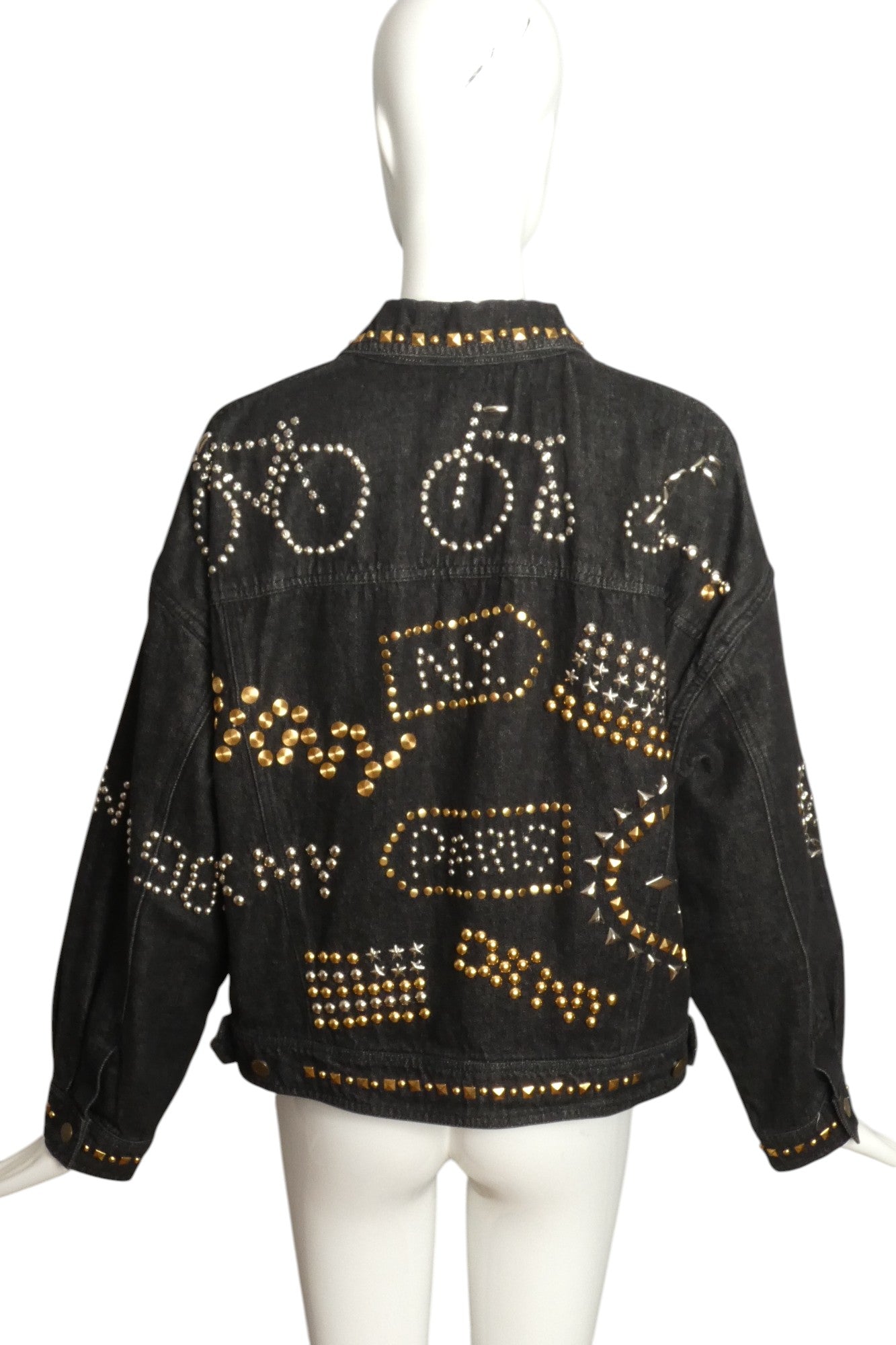 DKNY- 1989 Black Studded Denim Jacket, Size 8