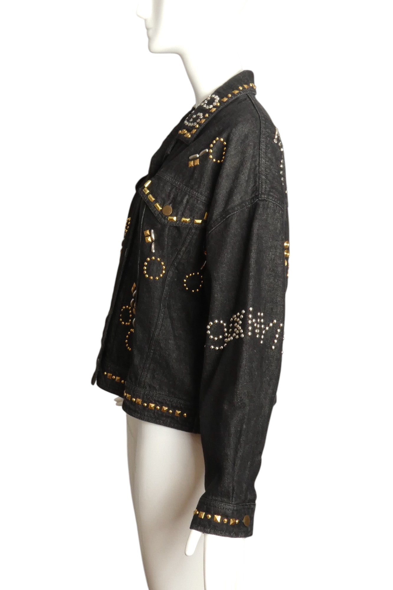 DKNY- 1989 Black Studded Denim Jacket, Size 8