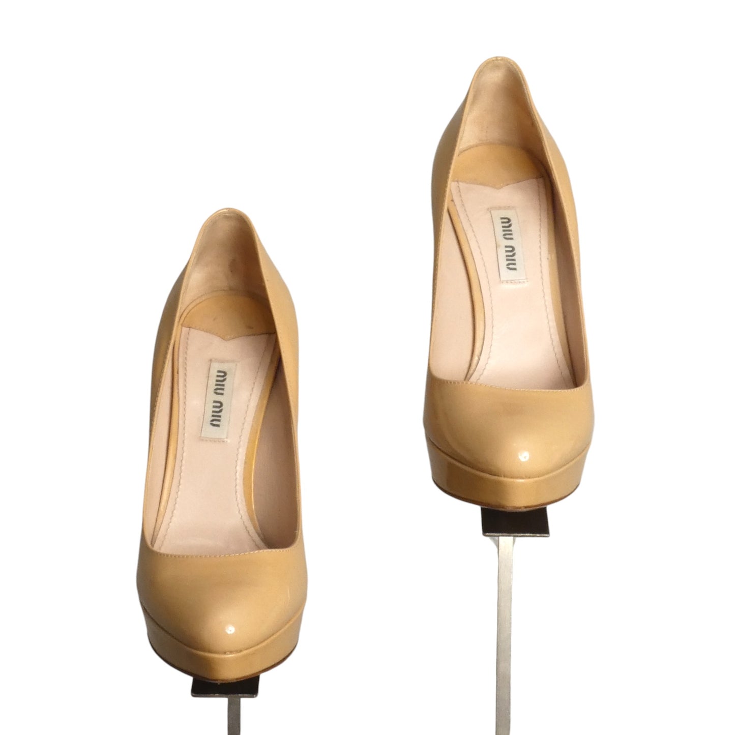 MIU MIU- Beige Patent Platform Pumps, Size 37