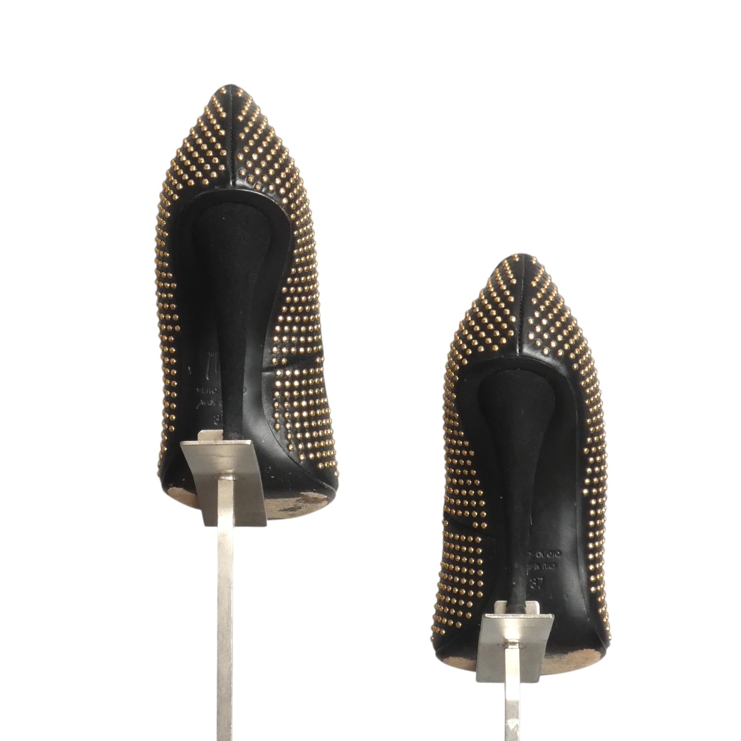 GIUSEPPE ZANOTTI- Black Leather Studddedc Pumps, Size 37