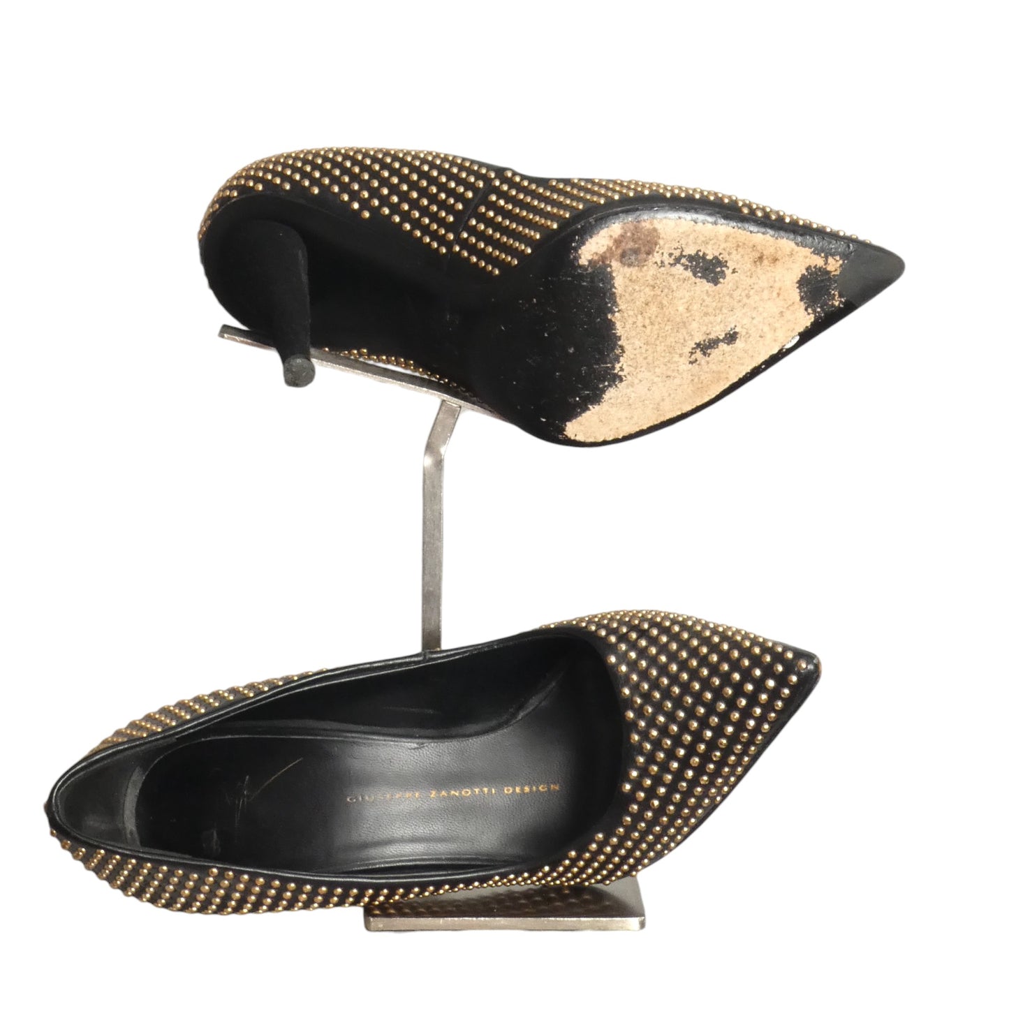 GIUSEPPE ZANOTTI- Black Leather Studddedc Pumps, Size 37