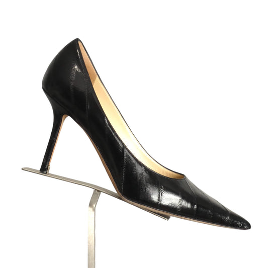 JIMMY CHOO- Black Eel Skin Pumps, Size 37