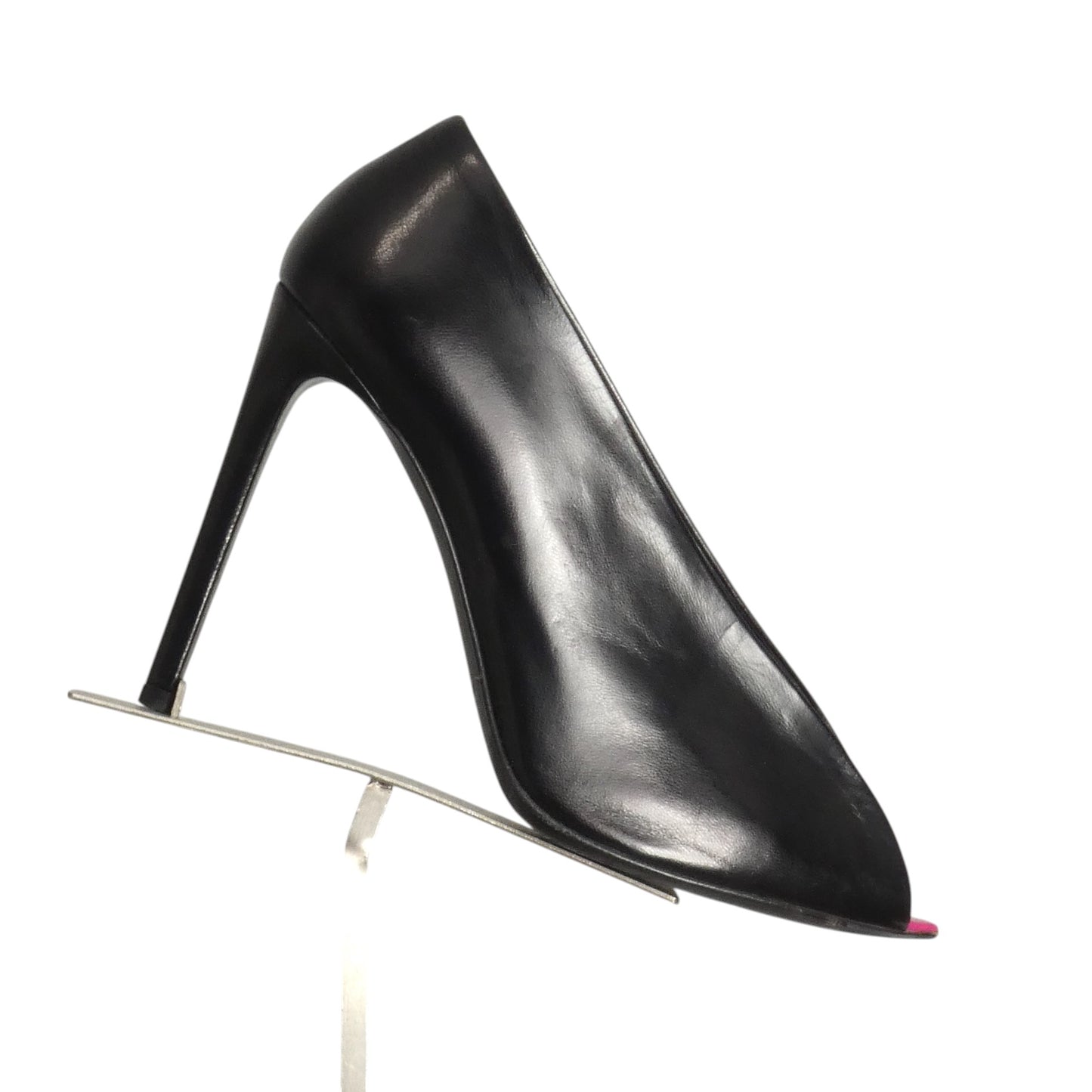 BALENCIAGA- Black Leather Peep Toe Pumps, Size 37