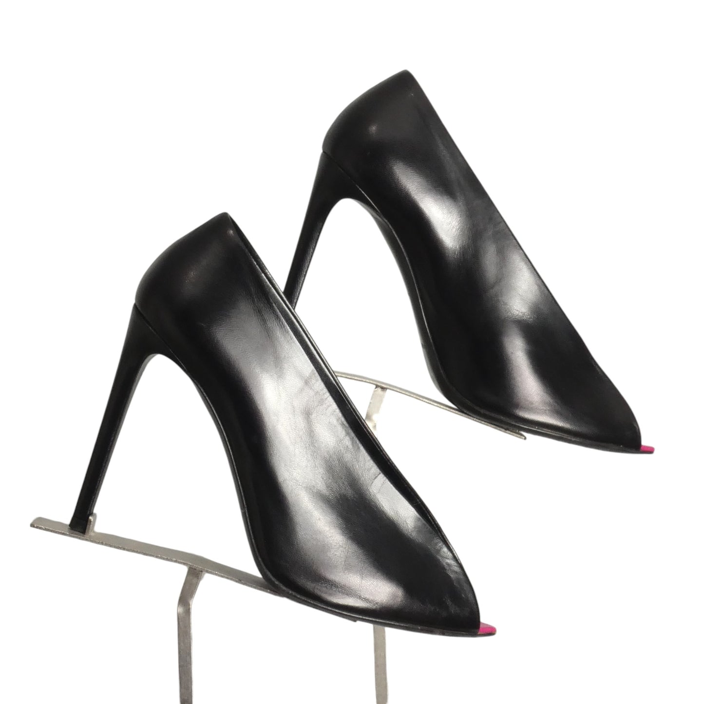 BALENCIAGA- Black Leather Peep Toe Pumps, Size 37