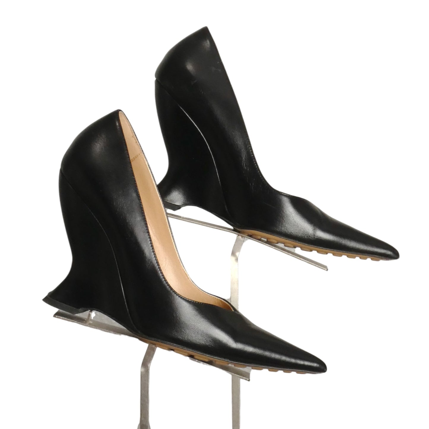 BOTTEGA VENETA- 2018 Black Leather Wedge Pumps, Size 37