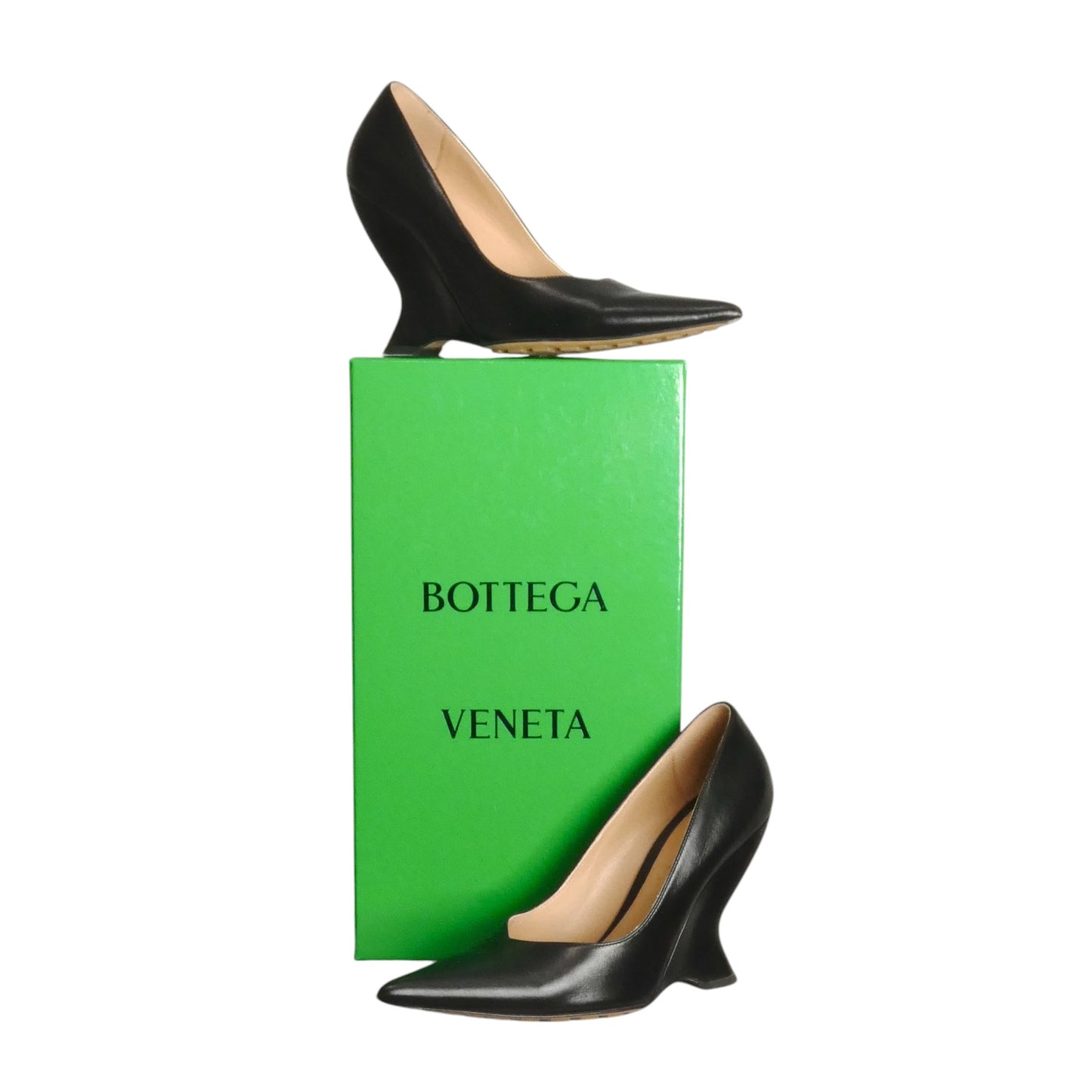 BOTTEGA VENETA- 2018 Black Leather Wedge Pumps, Size 37