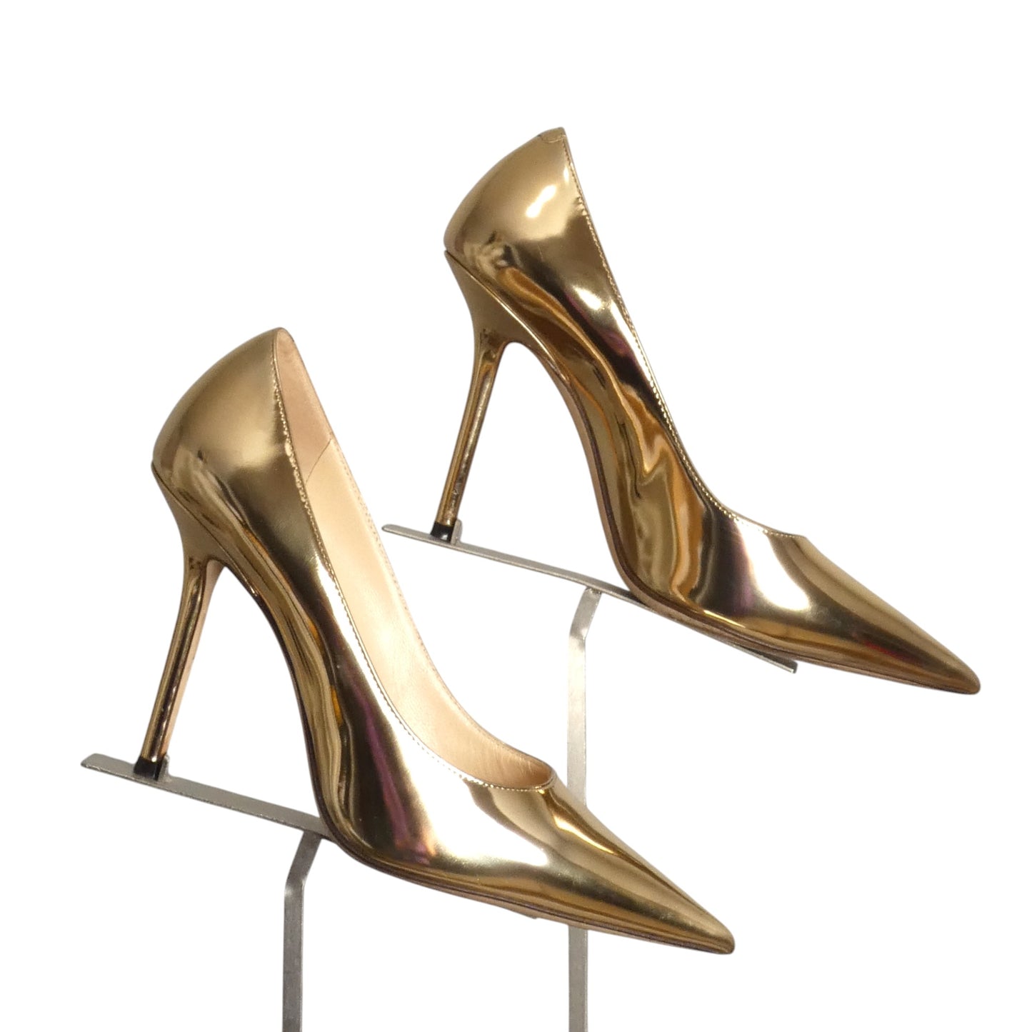 JIMMY CHOO- Gold Metallic Spike Heel Pumps, Size 37